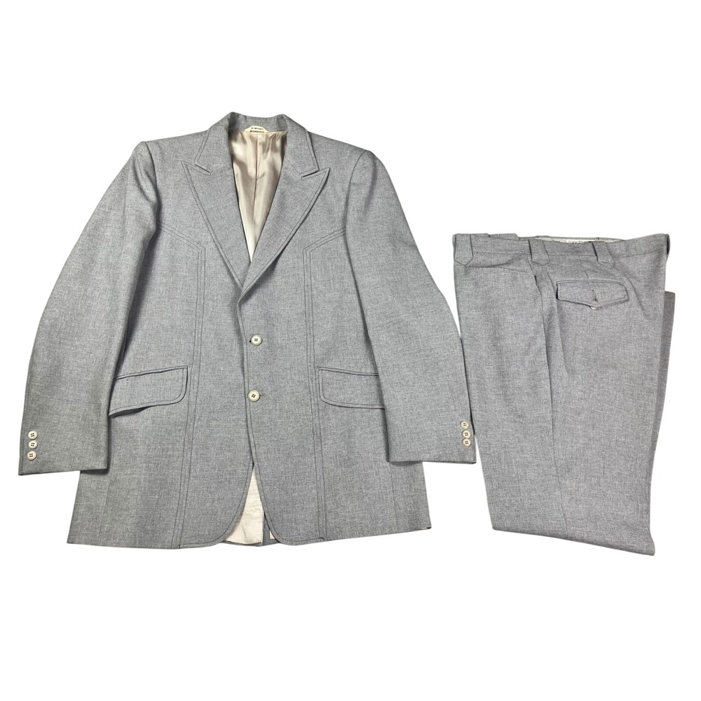 Vintage H Bar C Ranchwear Western Suit Grey Heathered Blazer Pants Set Mens 44R